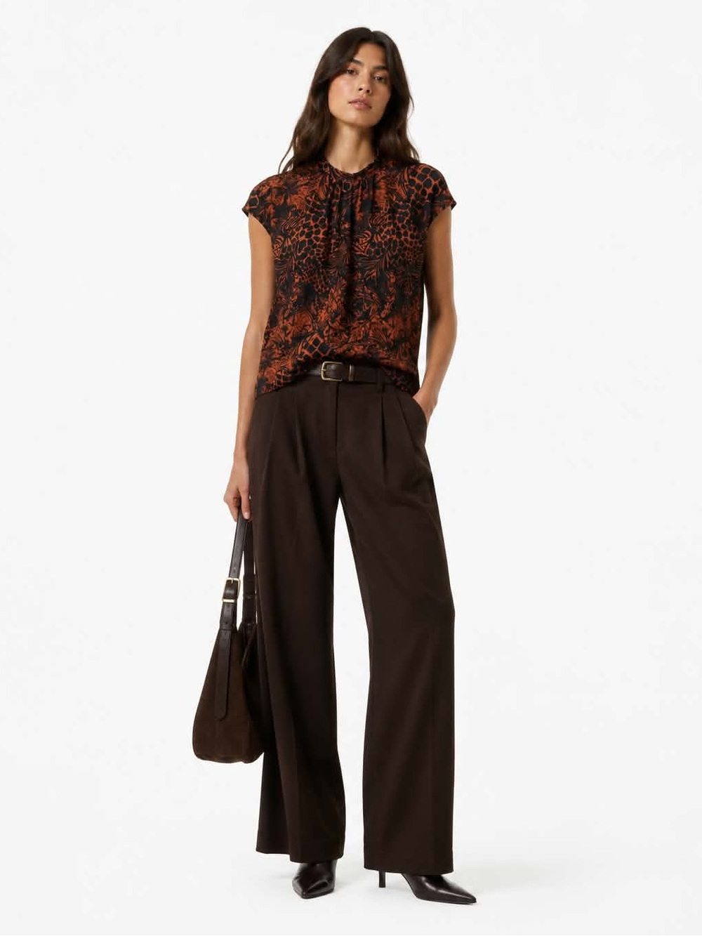 Cleo Black & Orange Patterned Mock Neck Blouse – Size Large NWT